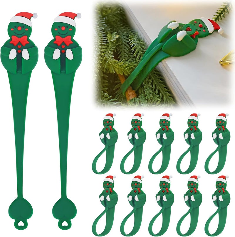 ANGAR 12 Pcs Christmas Mantel Hanger for Garland, Christmas Fireplace Garland Stocking Hooks Holder for Wreaths, Fireplace Mantle, Door Frame, Stairways Banister Decoration(Green) - Image 1